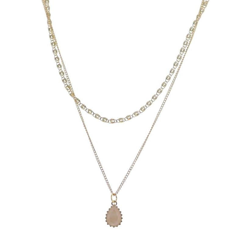 Gold Cable Chain Necklace with Natural Teardrop