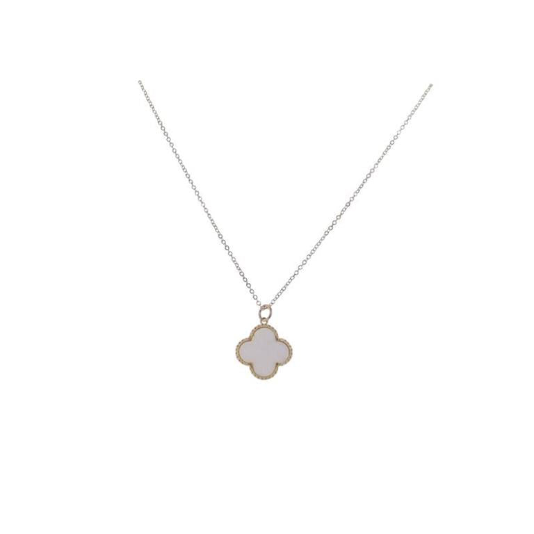 Gold Cable & Twisted Star Chain Necklace with White Quatrefoil