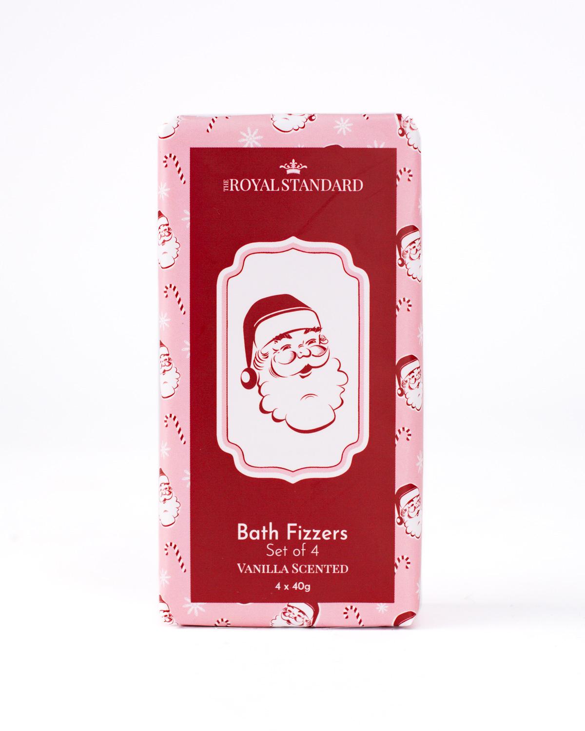 Box of Royal Standard Bath Fizzers with Santa Claus design on a white background