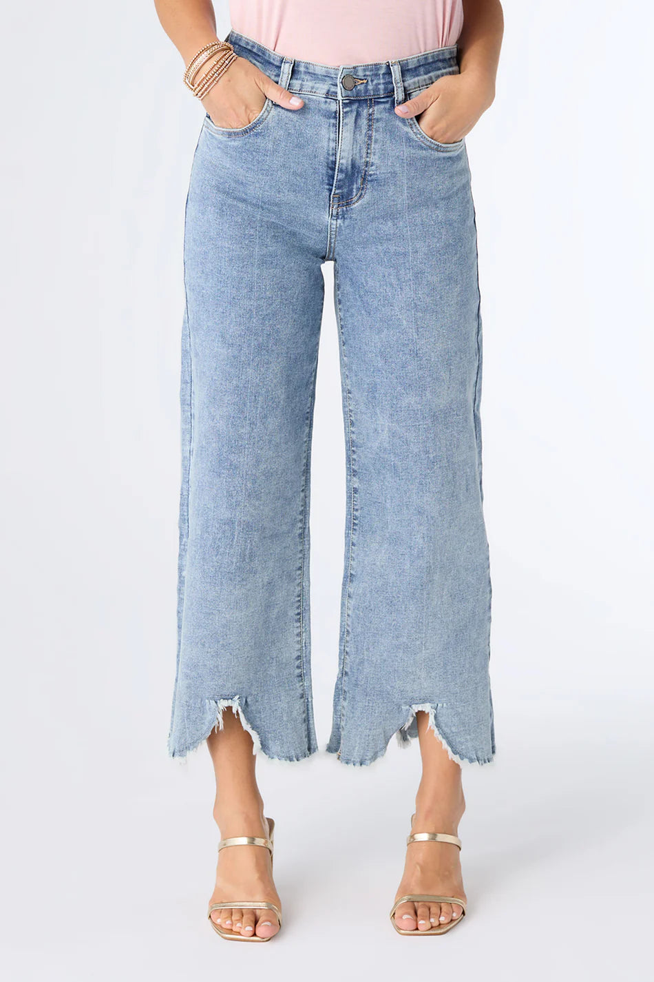 Everstretch Wide Leg Crop with Scalloped Fringe Bottom