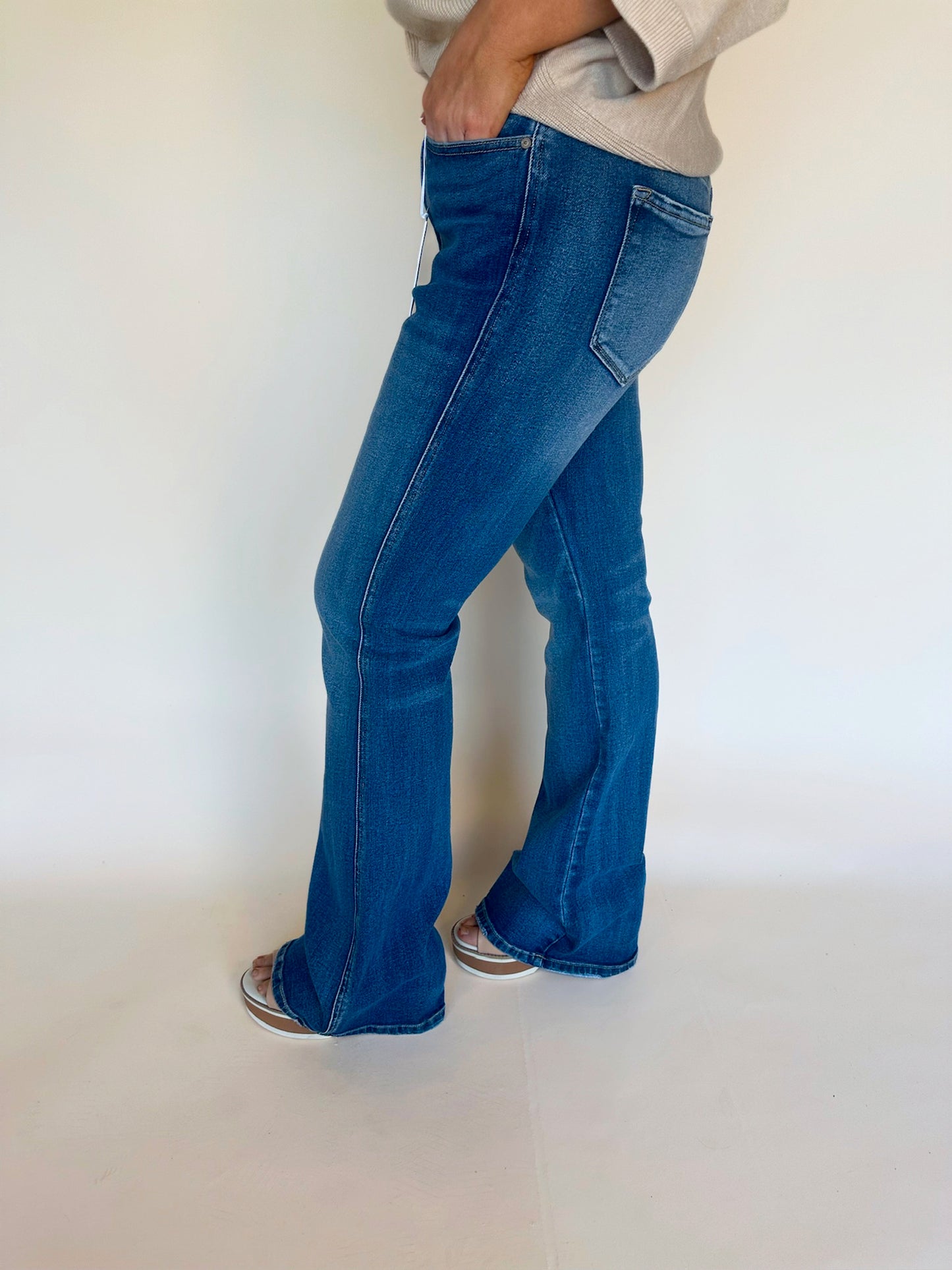 High Rise Medium Stone Wash Flare Jean