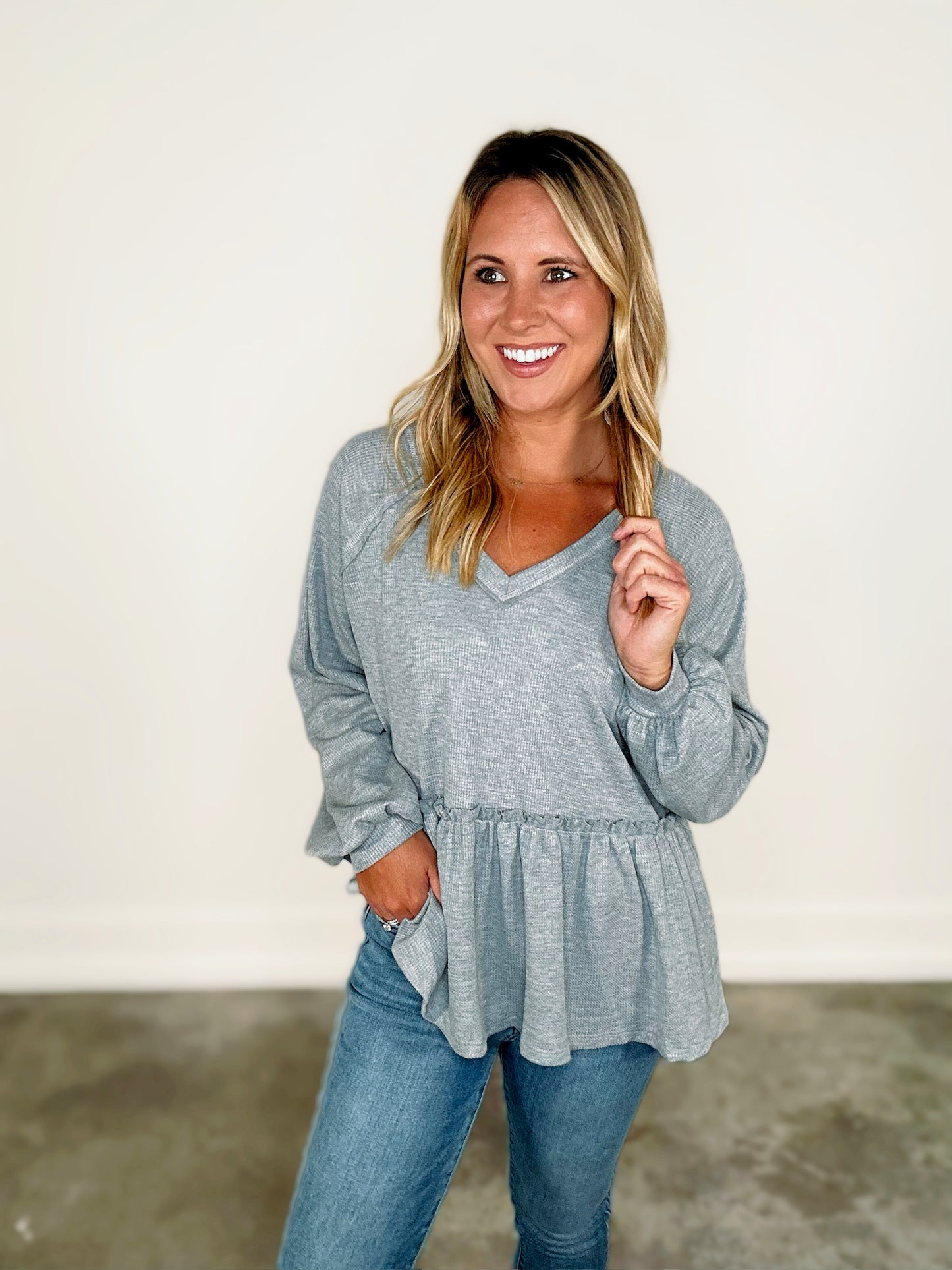 Margaret Thermal Babydoll Top