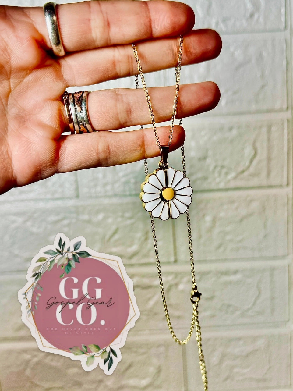 God Is Within Her Engraved Daisy Necklace