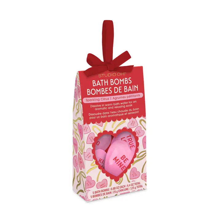 Heart shaped bath bombs set with sparkling citrus scent, Studio Oh Valentine self care gift