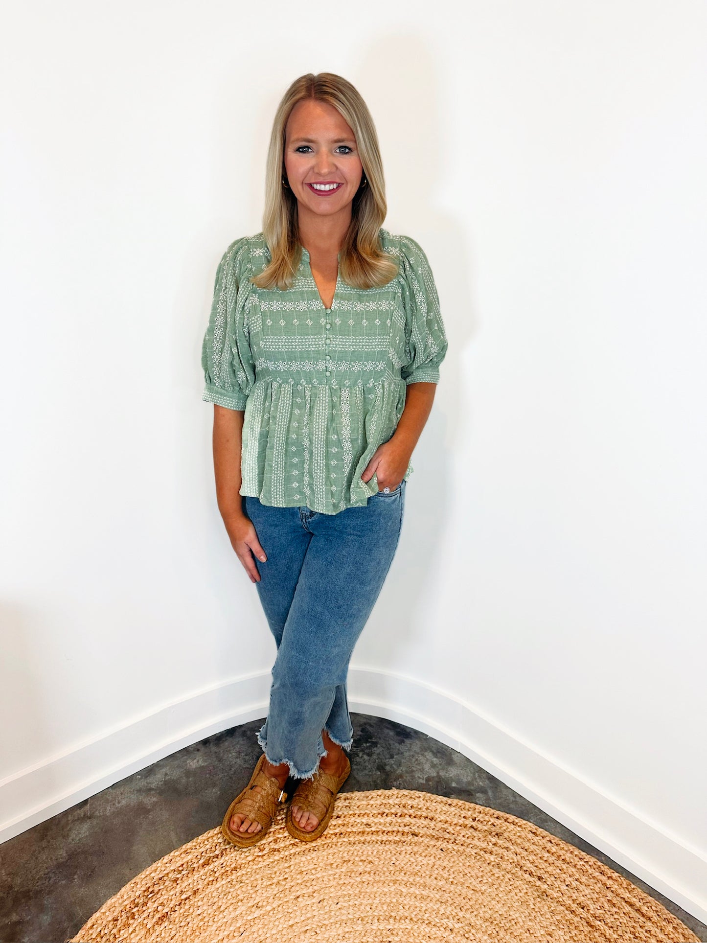 Everstretch Wide Leg Crop with Scalloped Fringe Bottom