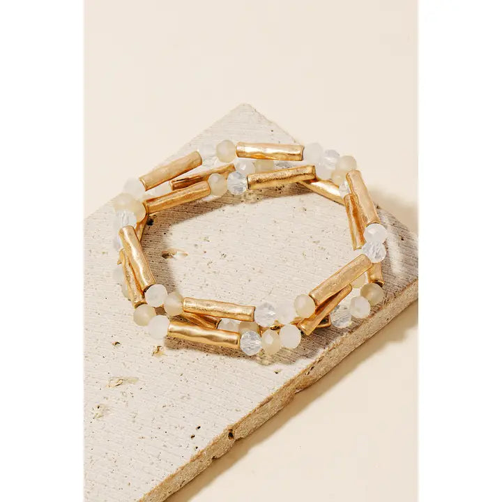 Glass And Metallic Tube Beaded Bracelet Set
