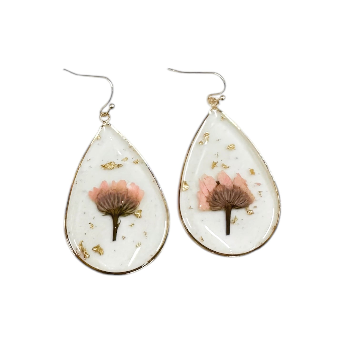 Pink Teardrop Pressed Flower Earrings