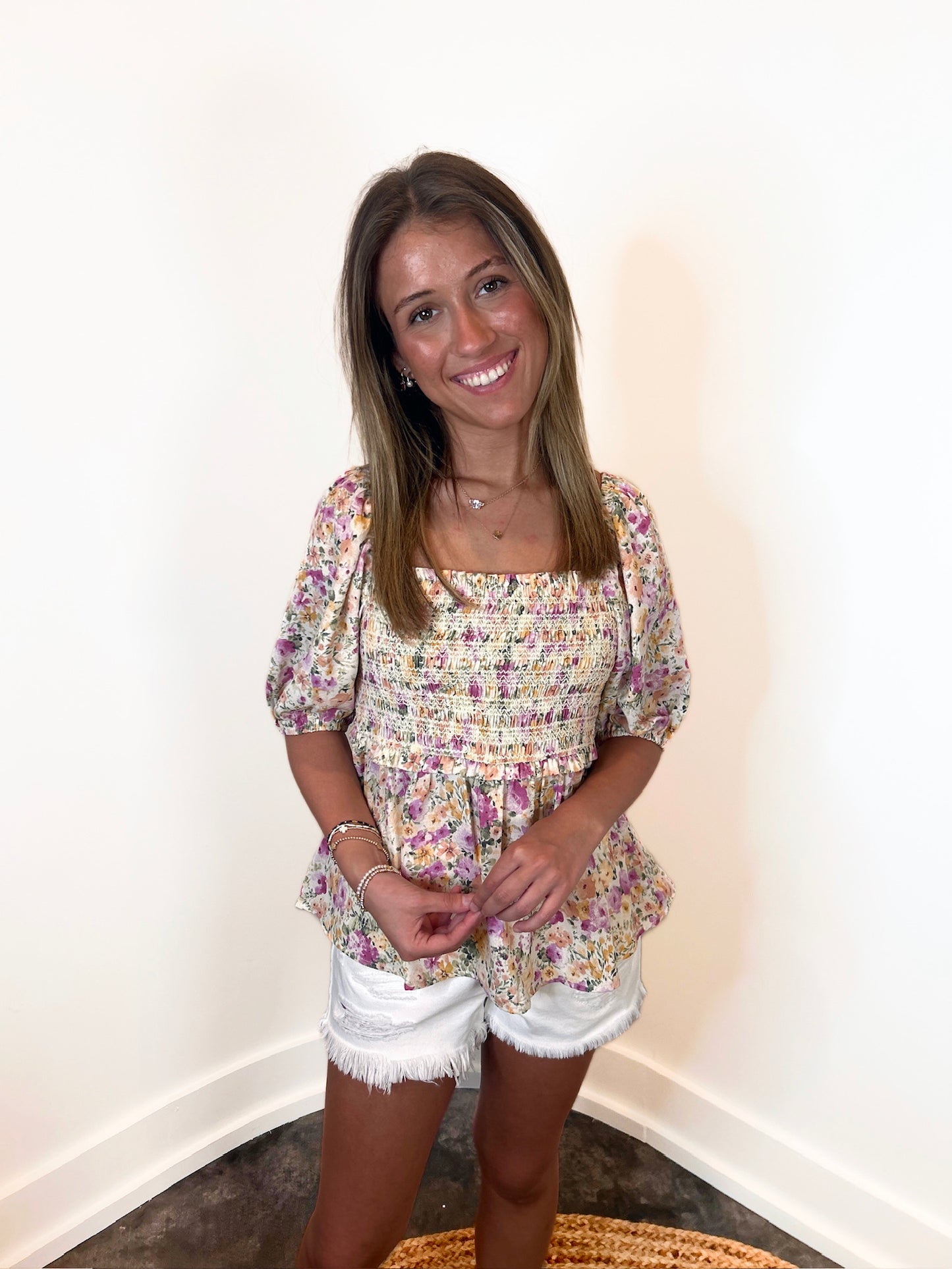 Fiora Floral Print Bubble Sleeve Top