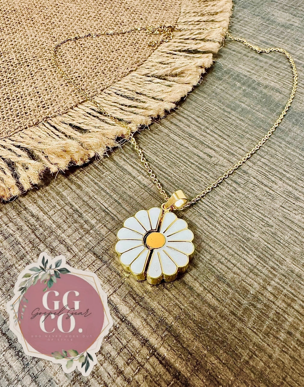 God Is Within Her Engraved Daisy Necklace