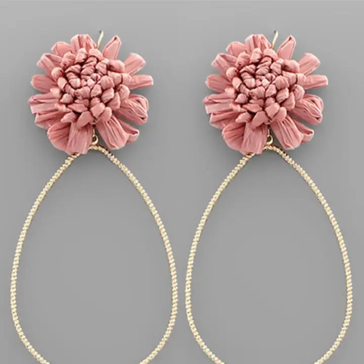 Raffia Flower Teardrop Earring