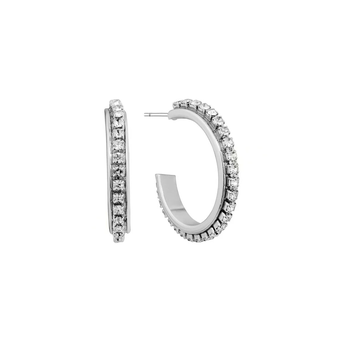 Thin Hoop 1" Rhinestone Earrings