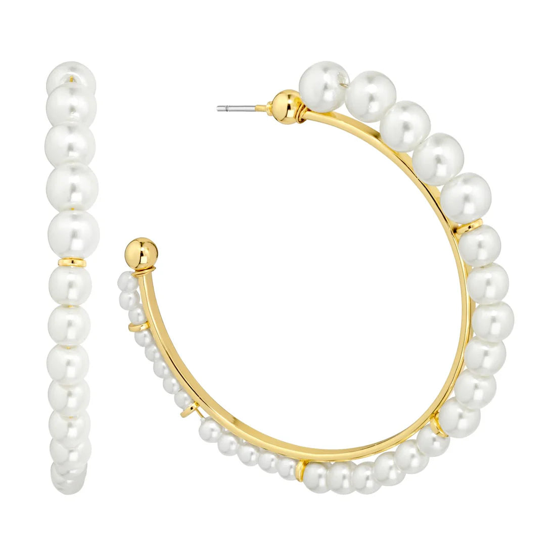 Gold Hoop with Pearl 2" Earrings