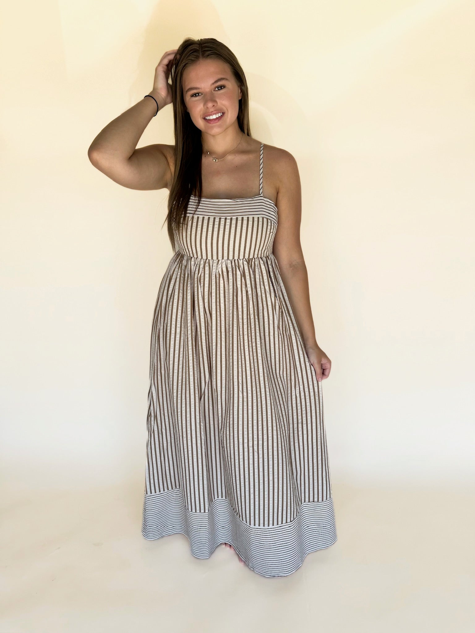 Briva Striped Empire Maxi Dress Briva Striped Empire Maxi Dress