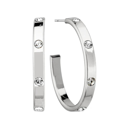 1" Hoop with Rhinestone Stud Accent Earrings