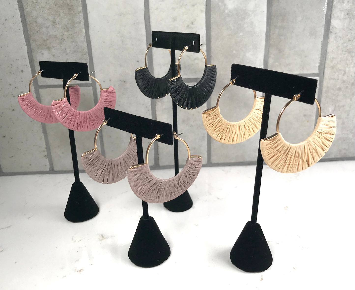 Raffia Wrapped Fan Earrings