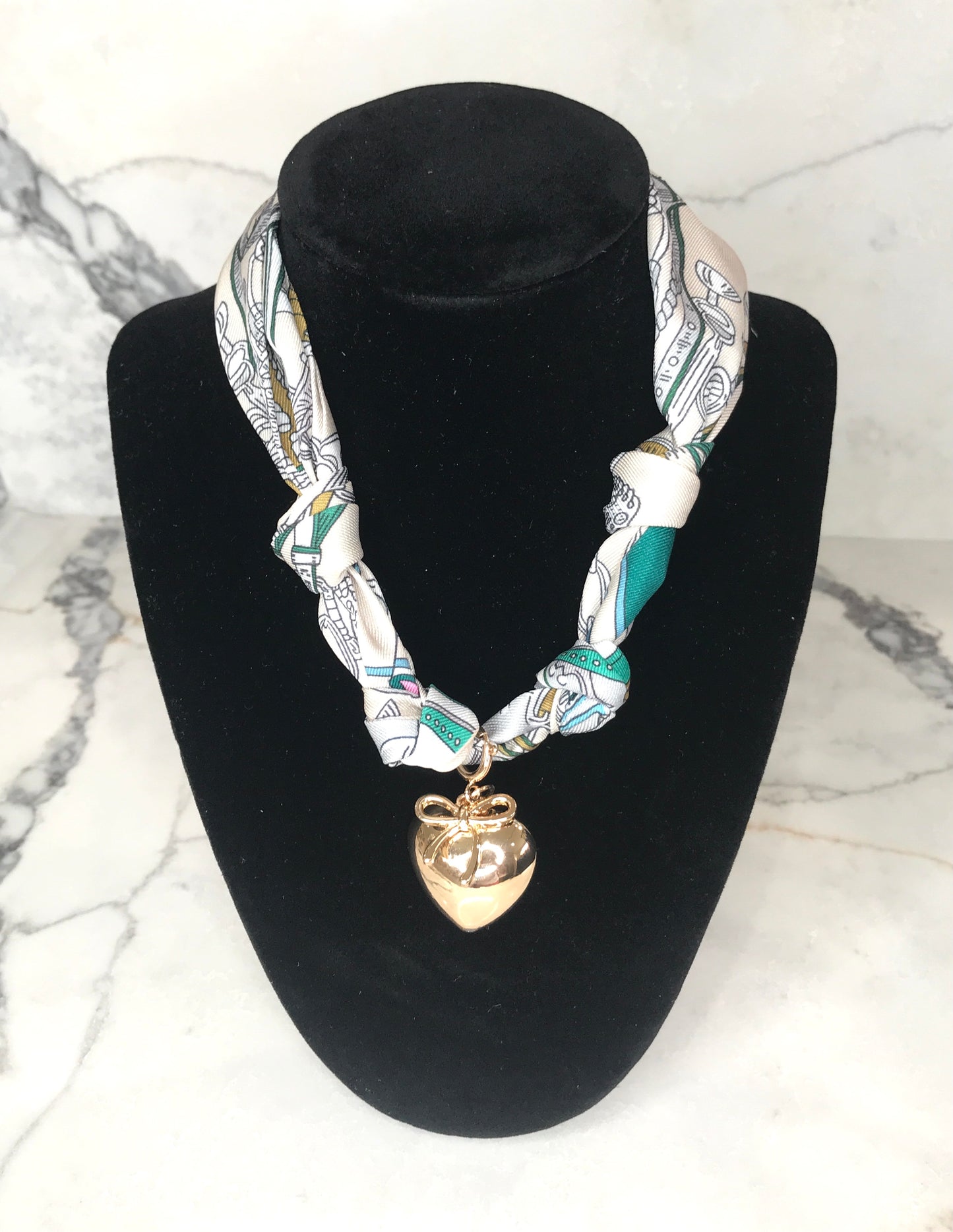 Beige and Turquoise Scarf Necklace