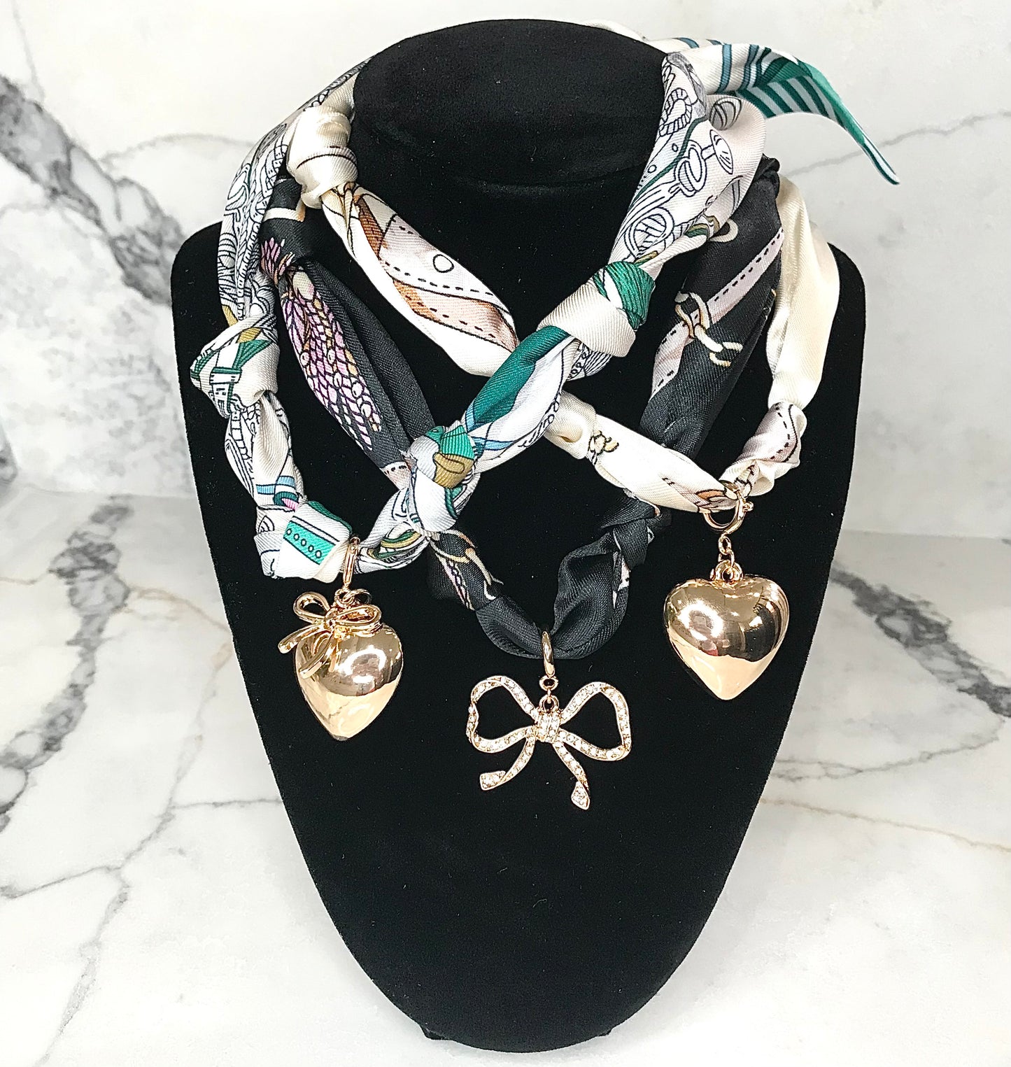 Beige and Turquoise Scarf Necklace