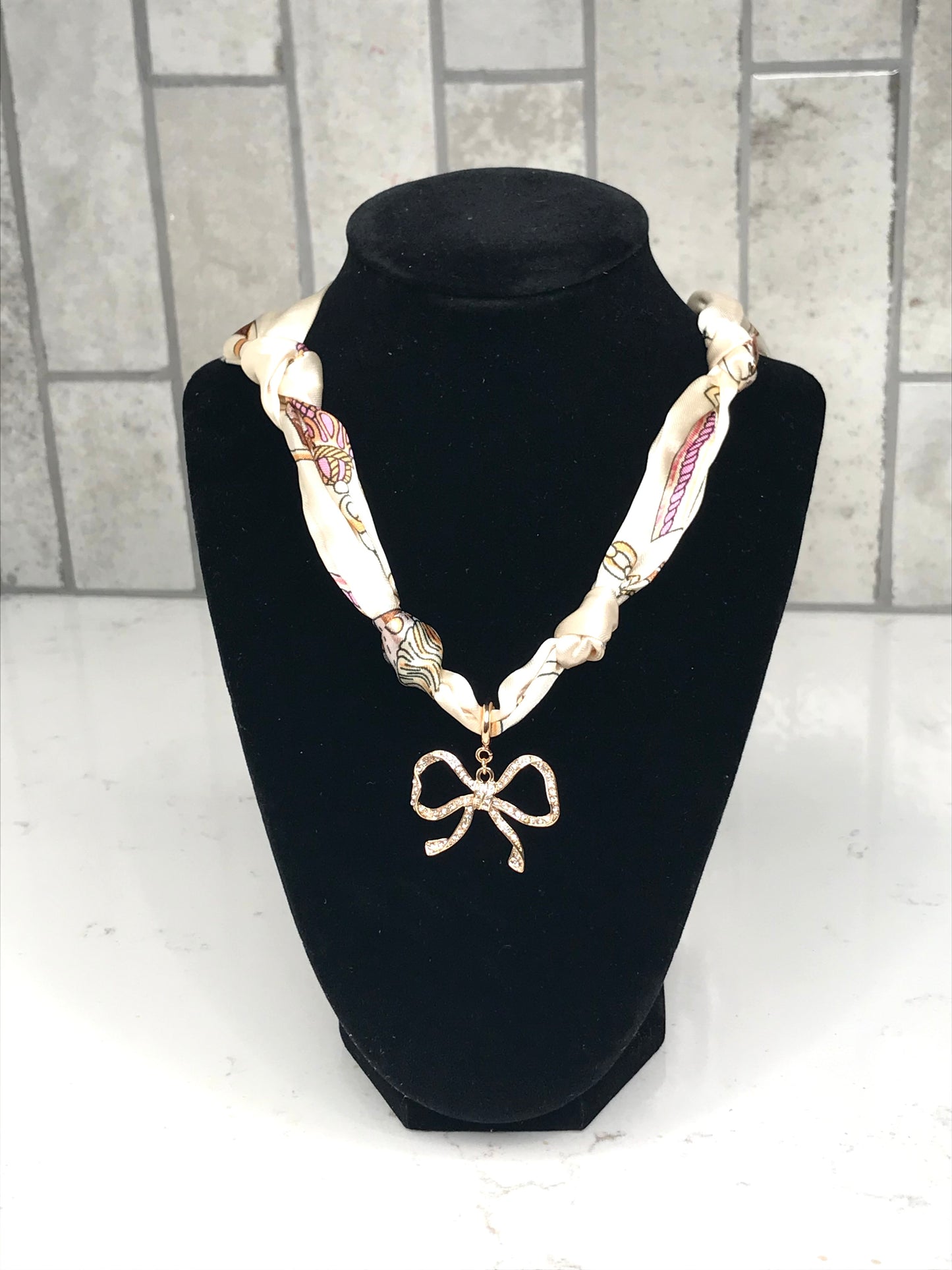 Cream/Natural Knotted Scarf Necklace