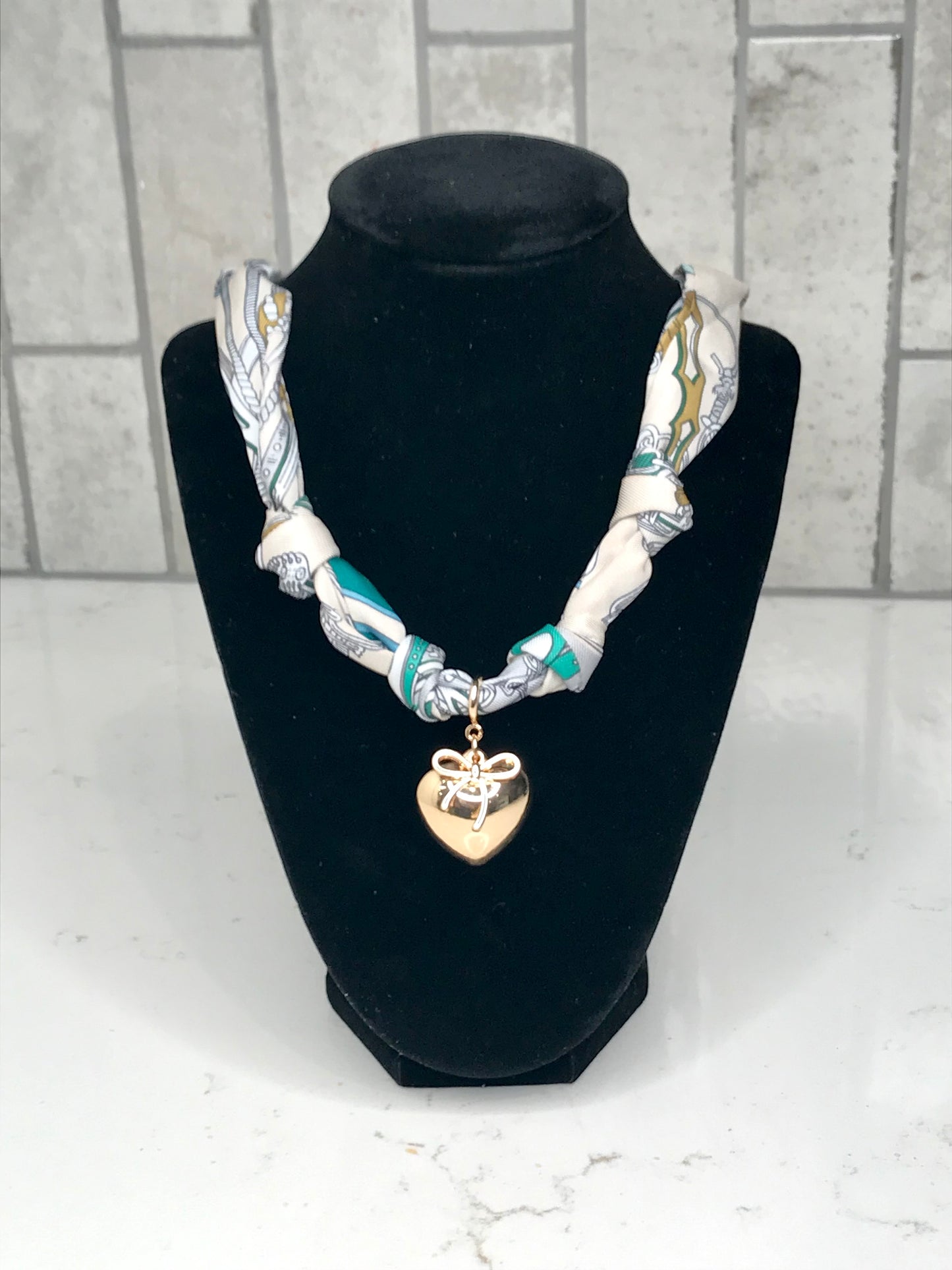 Beige and Turquoise Scarf Necklace
