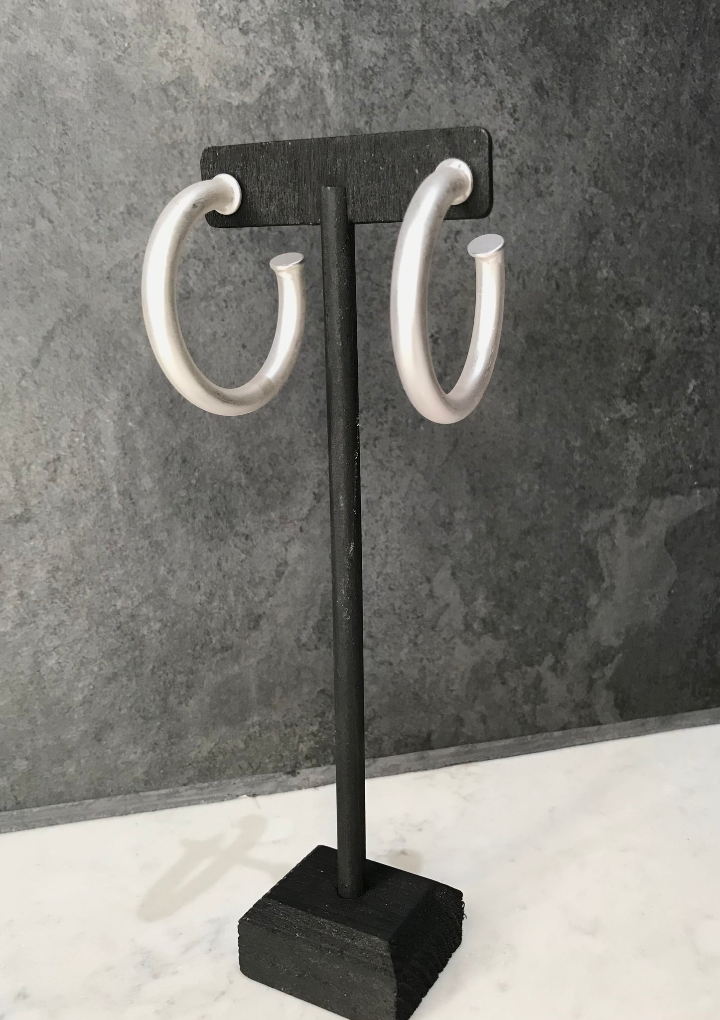 Satin Silver Hoop Earring