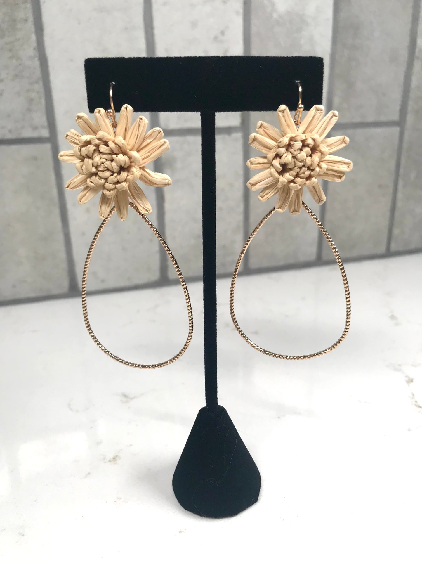 Raffia Flower Teardrop Earring