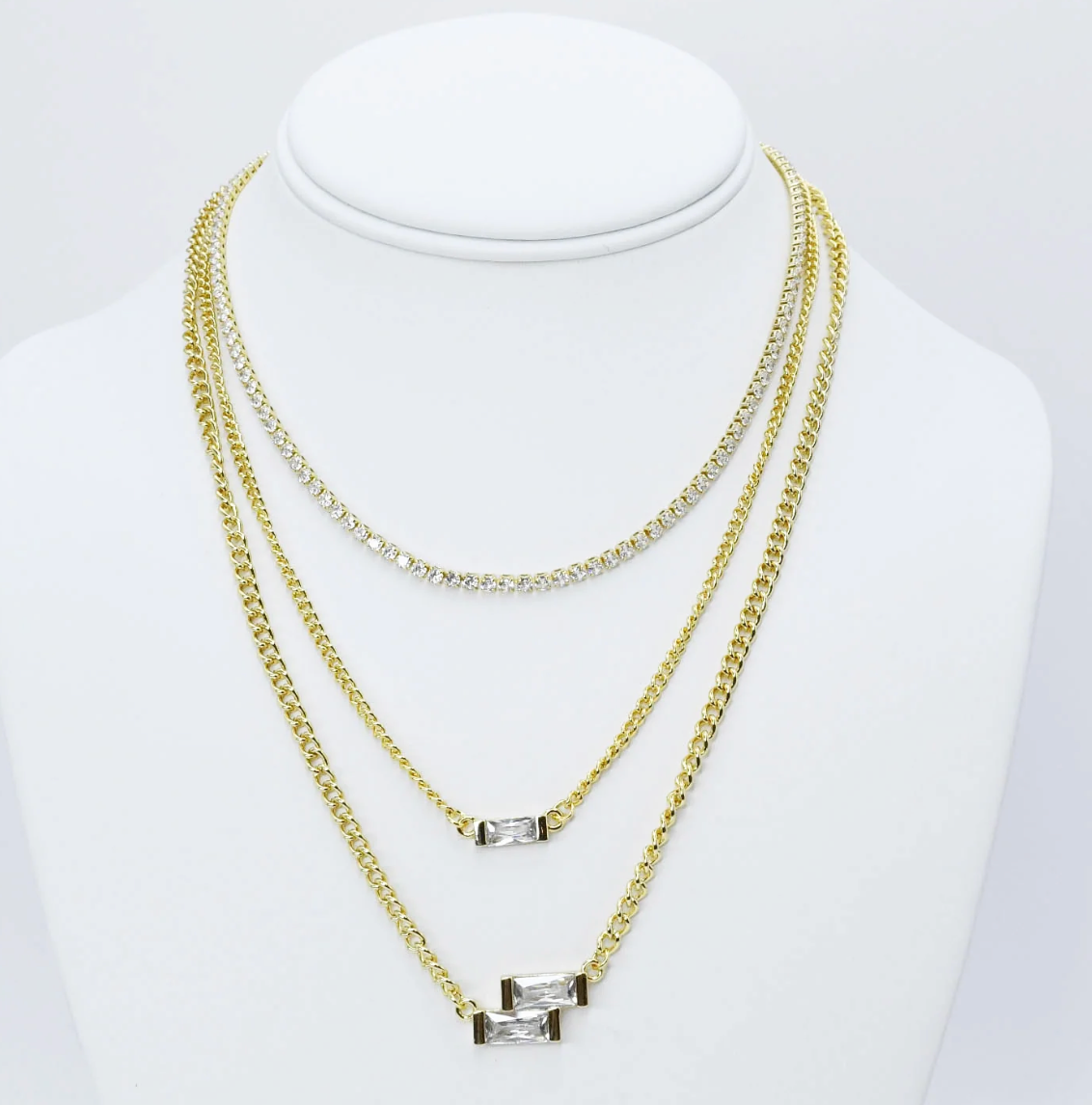 Crystal Trinity Layer Necklace