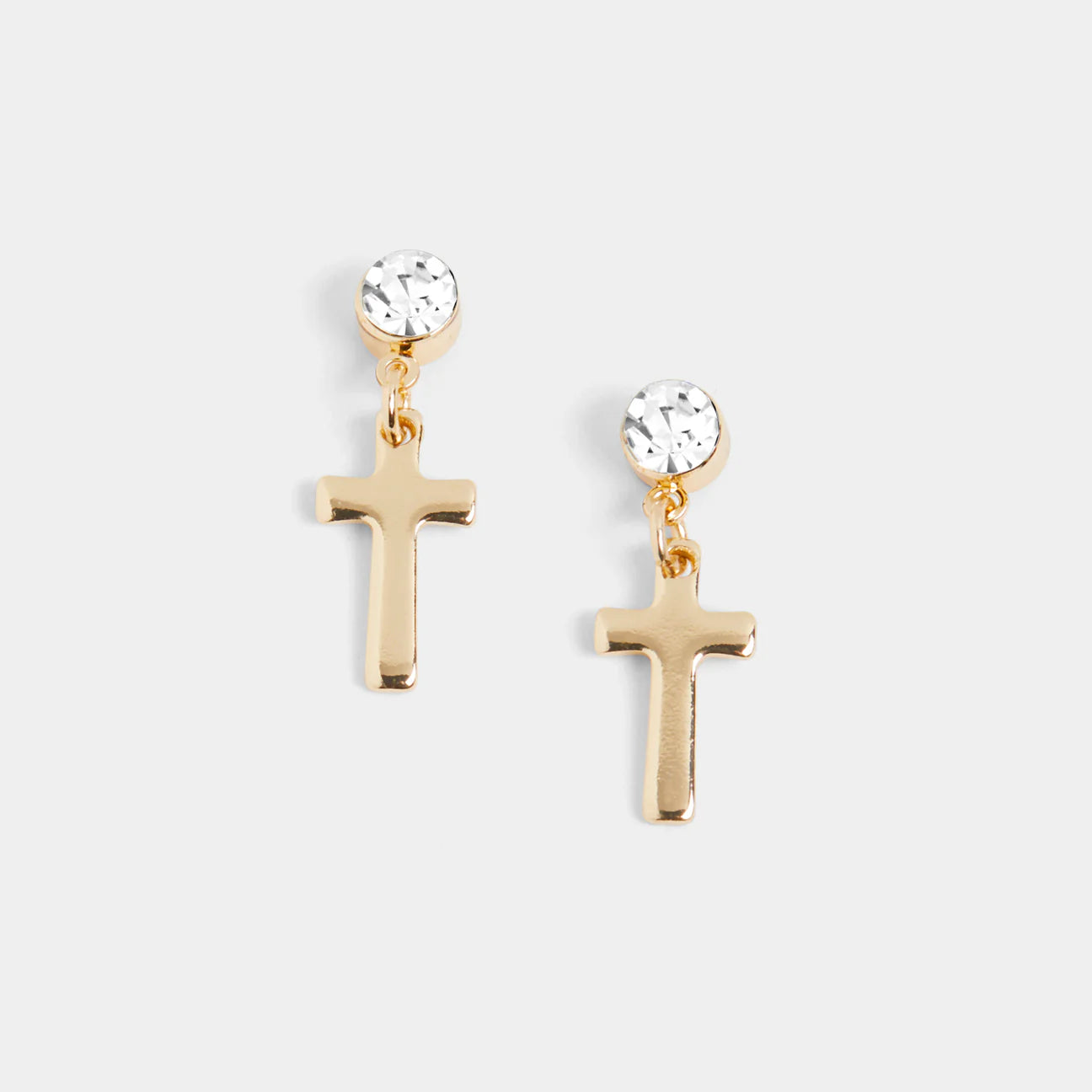 Clear Stone Cross Dangle Earrings