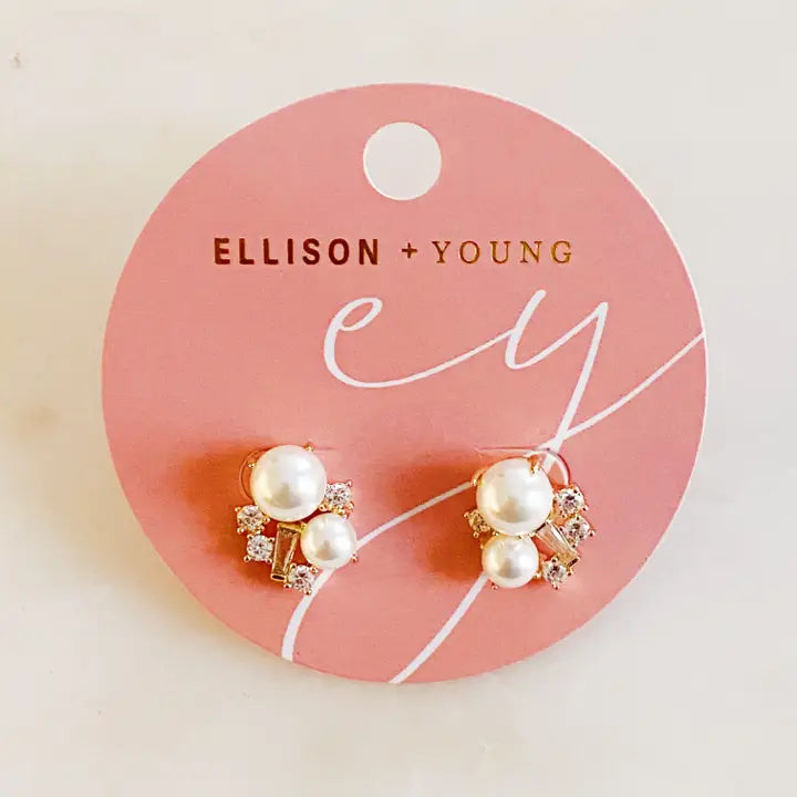 Estate Pearl And Shine Stud Earrings