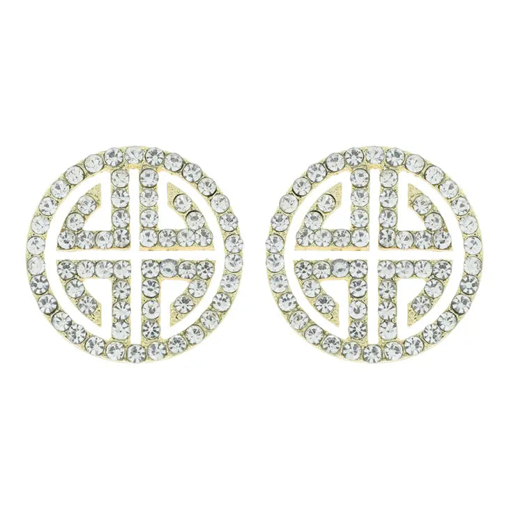Rhinestone Round Ancient Greek Key Stud Earrings