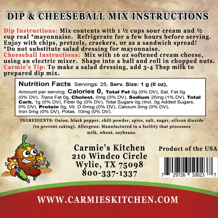 Carmie's Kitchen Dip and Cheeseball Mix