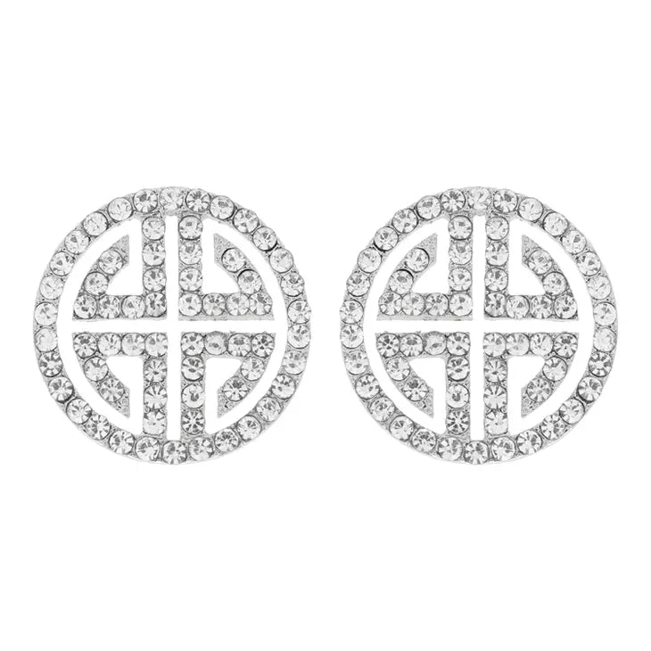 Rhinestone Round Ancient Greek Key Stud Earrings