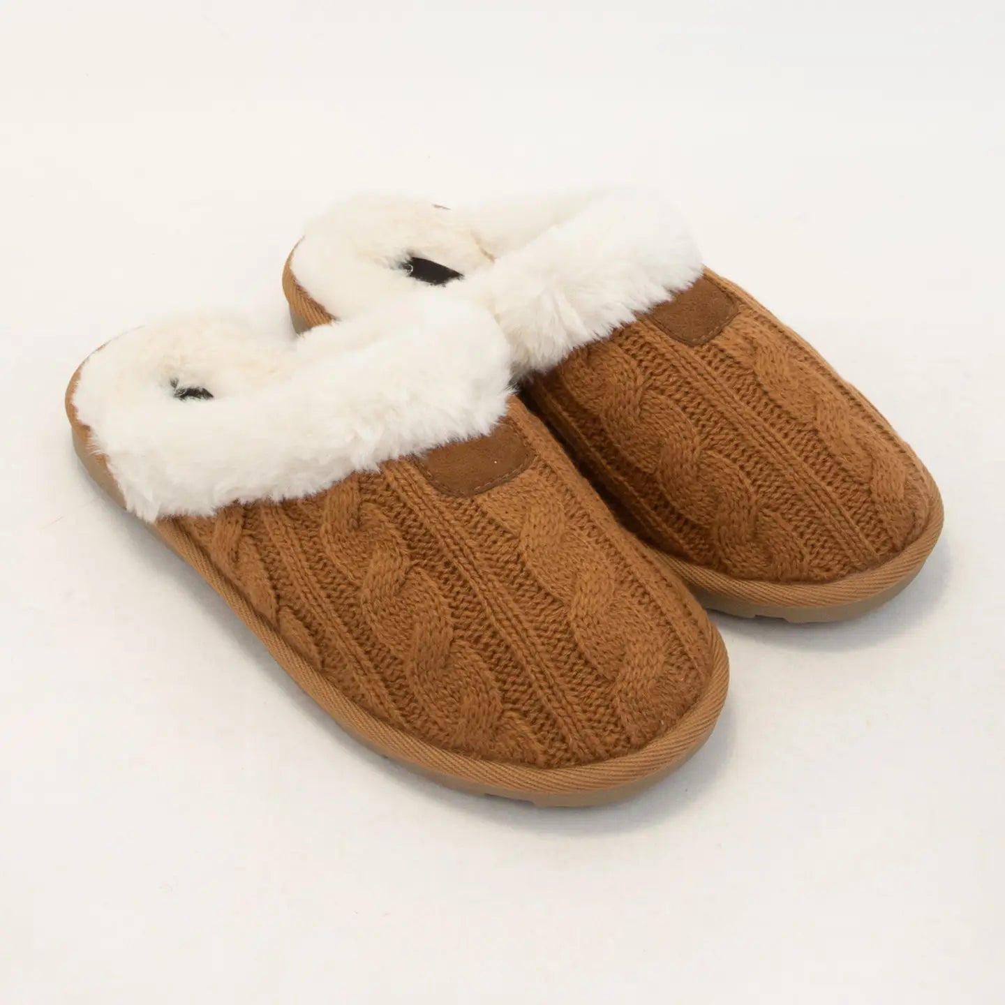 Cozy Cable Knit Fur-Lined Slippers