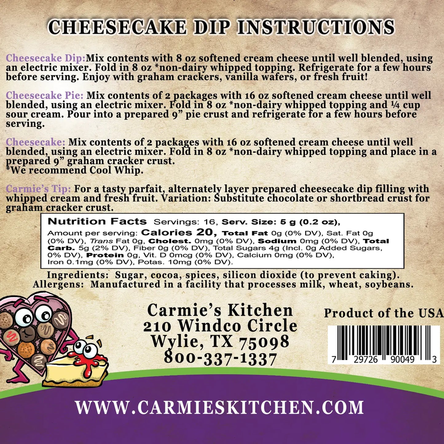 Carmie's Kitchen Cheesecake Dip Mix