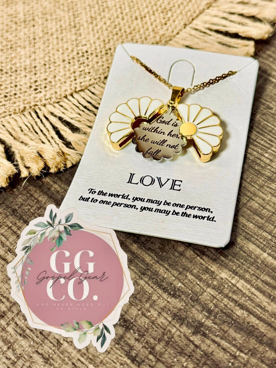 God Is Within Her Engraved Daisy Necklace
