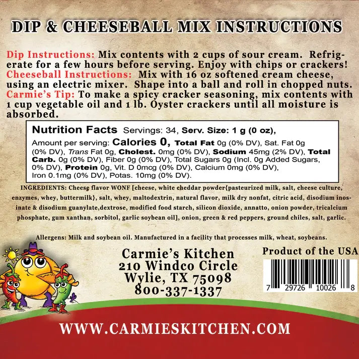 Carmie's Kitchen Dip and Cheeseball Mix