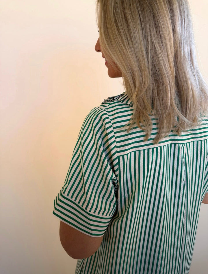 Raina Split Neck Striped Midi Dress