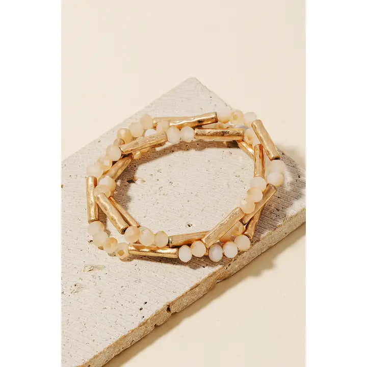 Glass And Metallic Tube Beaded Bracelet Set