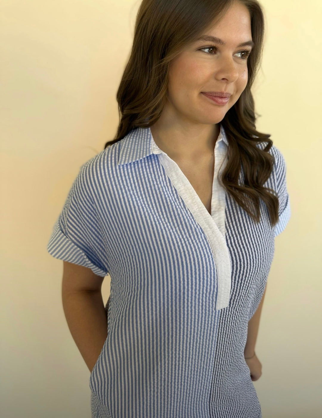 Estella Split Striped V-neck Dress