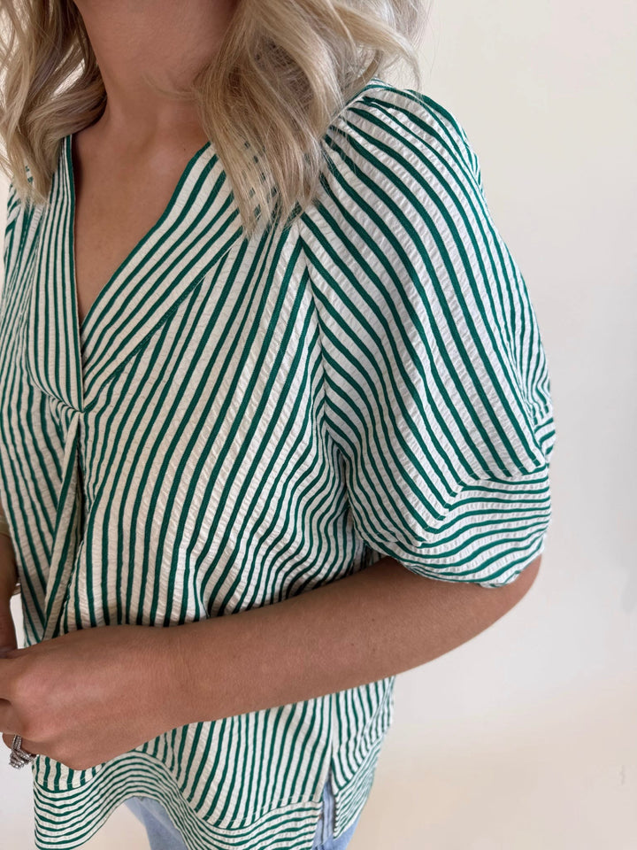 Zinnia Striped V-neckline Top