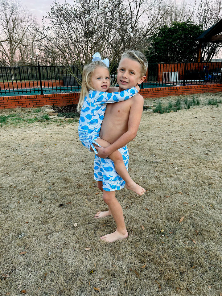 Whales - Ruffle Bottom Swimsuit