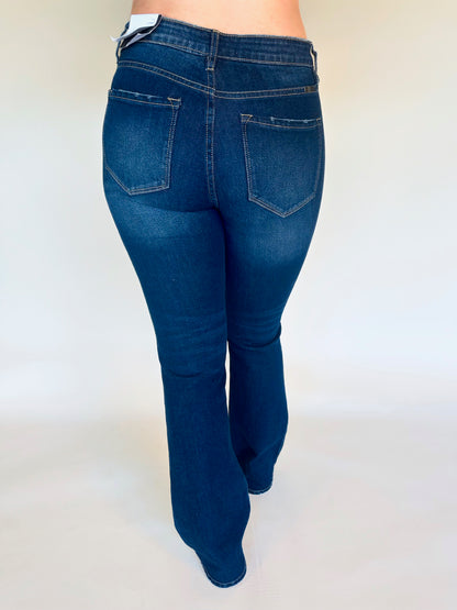 High Rise Dark Stone Flare Jeans