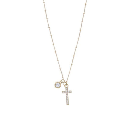 Gold Satellite Chain Necklace with Clear Crystal Cross