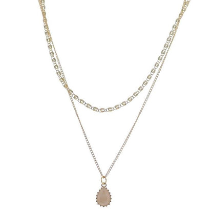 Gold Cable Chain Necklace with Natural Teardrop