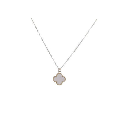 Gold Cable & Twisted Star Chain Necklace with White Quatrefoil