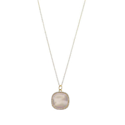 18K Gold Plated Cable Chain Necklace with Shell Rounded Square