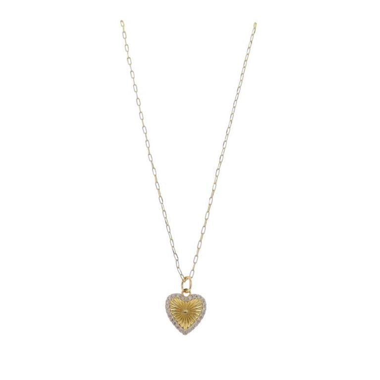 18k Gold Plated Satellite Chain Necklace with Textured Heart