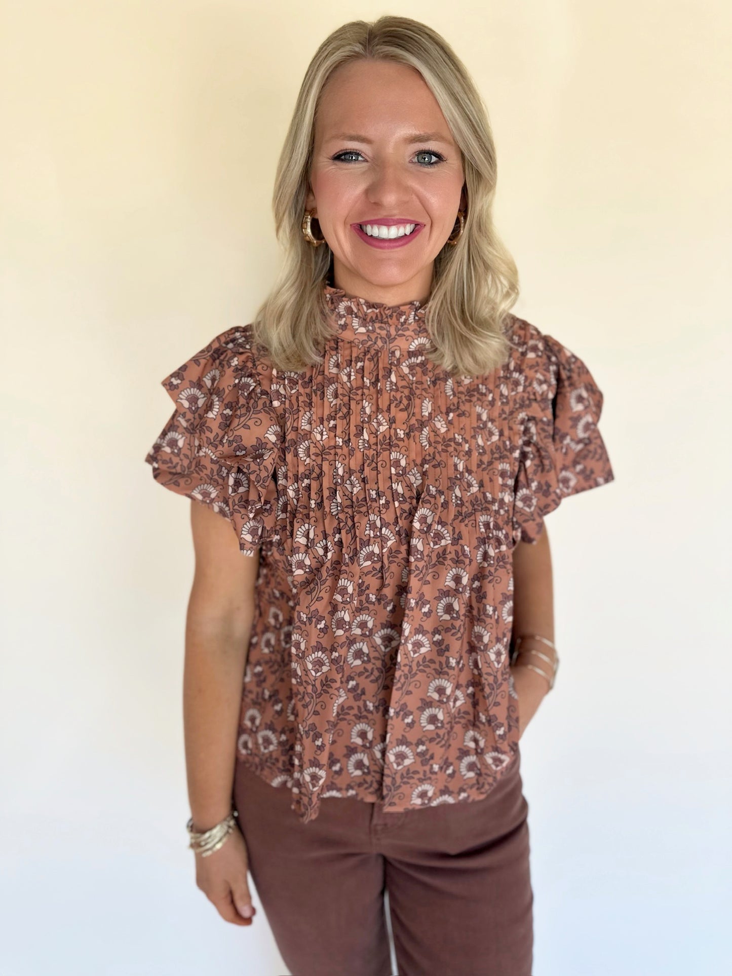 Floral Pintuck Top