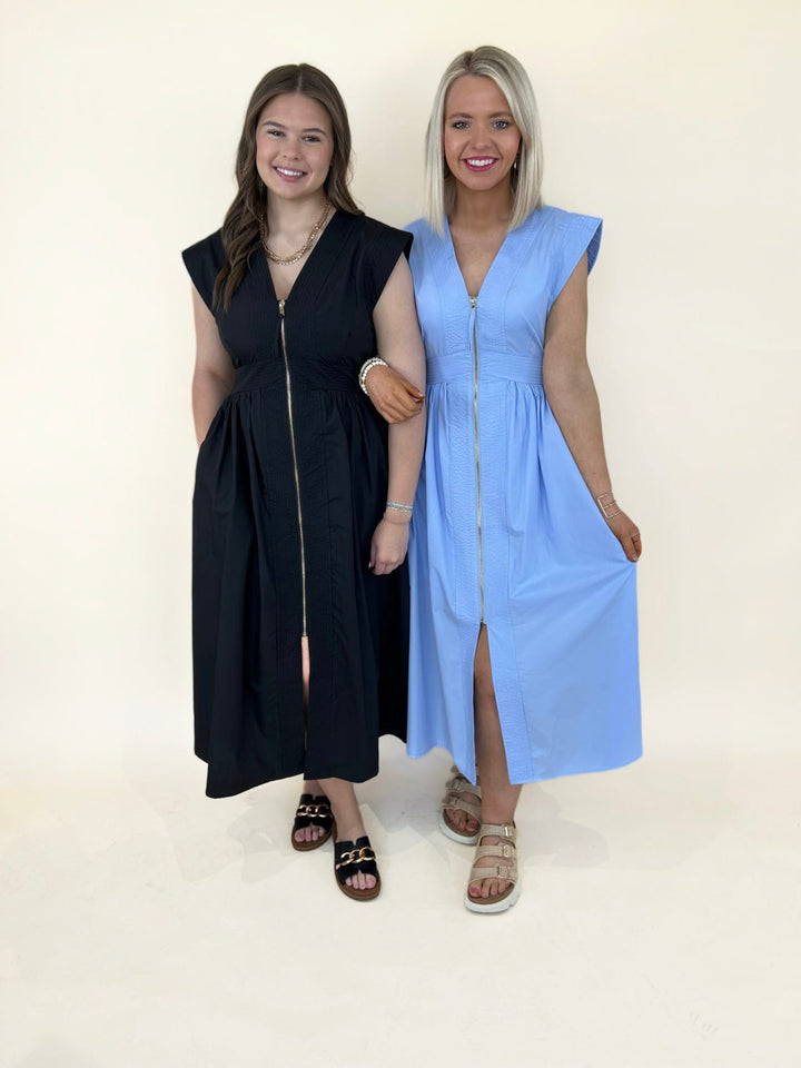 Thalia V-neck Zip-Front Midi Dress