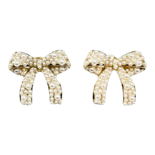 Pearl and Gold Ribbon Stud Earrings