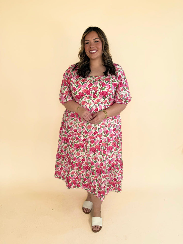 Jasmine Floral Tulip Sleeve Dress